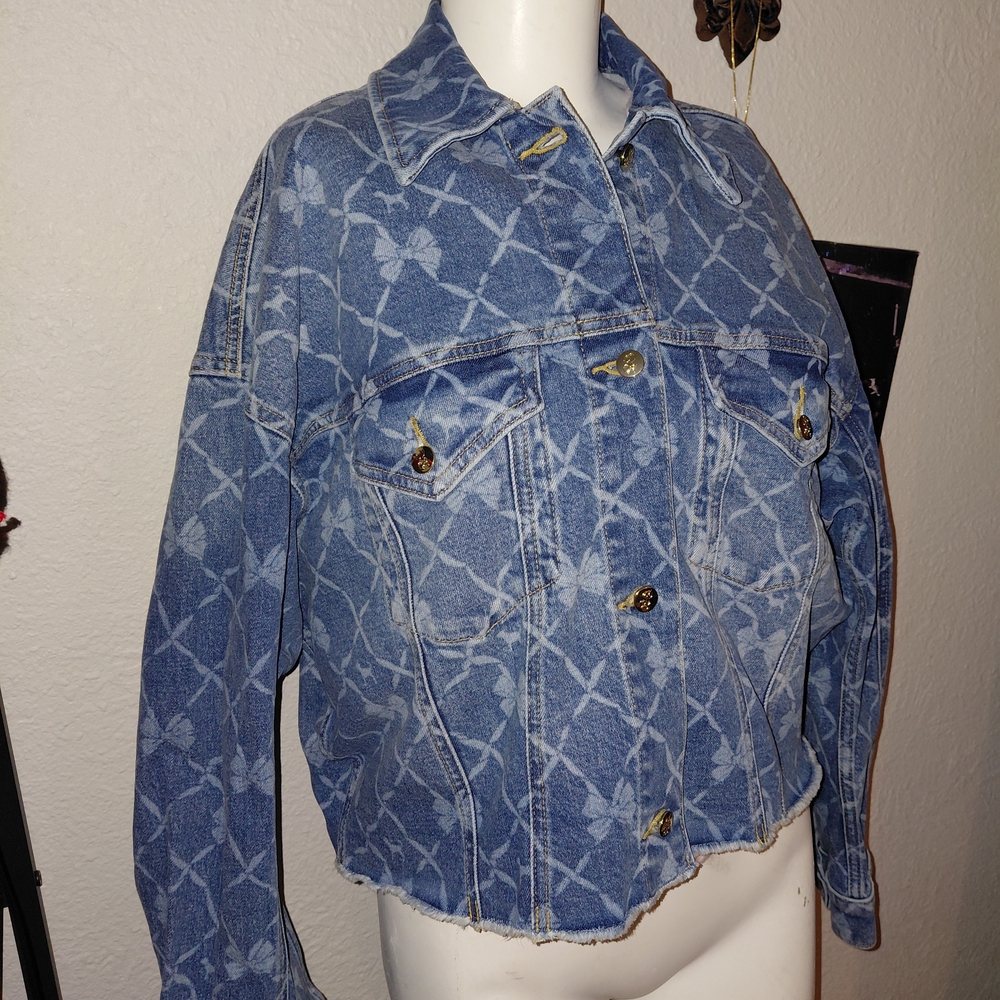 PINK Victoria's Secret Blue Patterned Jean Jacket